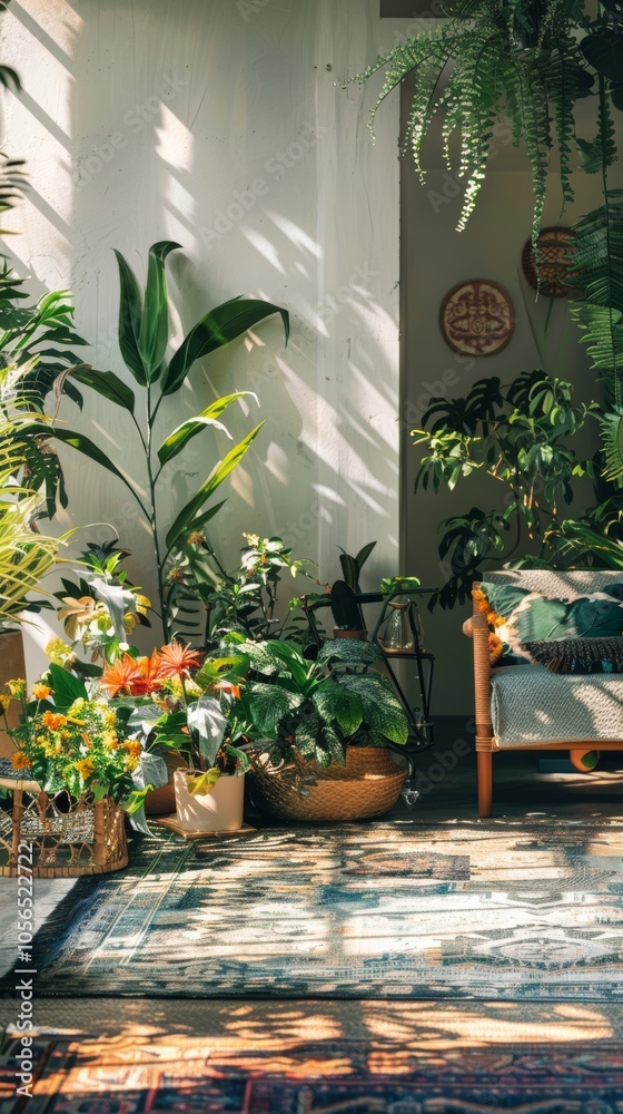 Fototapeta premium Rear view of botanical decor creating a serene atmosphere