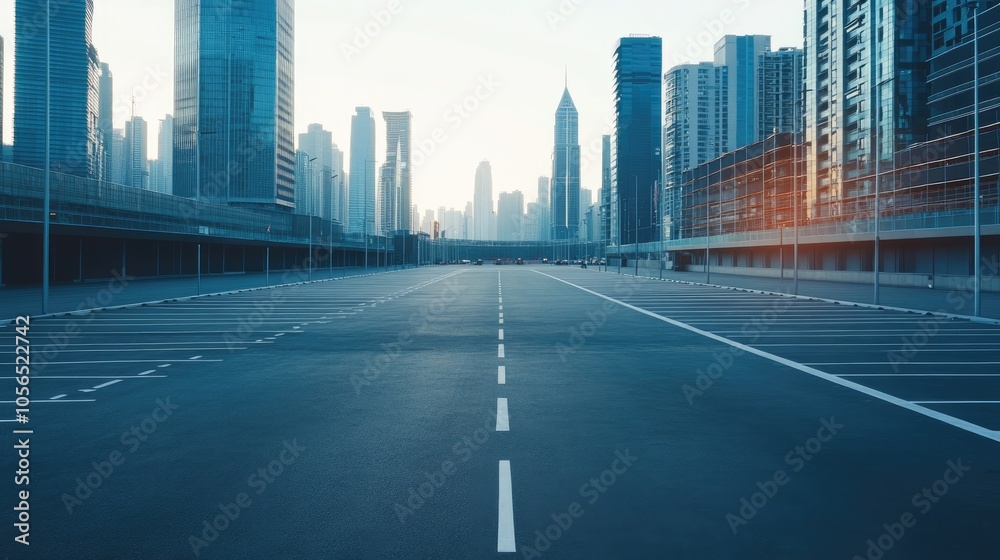 Empty parking lot in a city setting, with rows of parking spaces and no vehicles in sight, ideal for transportation concepts. Empty parking lot in a city setting, with rows of parking spaces and no vehicles in sight, ideal for transportation concepts.