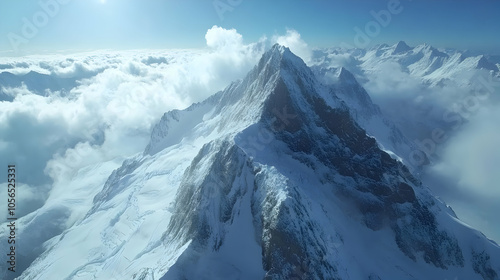 Snowy Mountain Peak with Clouds Photo photo