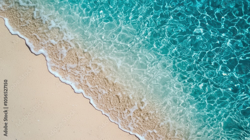 Aerial view of a pristine beach with clear turquoise water gently lapping at the sandy shore, a serene and inviting coastal scene. Aerial view of a pristine beach with clear turquoise water gently lapping at the sandy shore, a serene and inviting coastal scene.