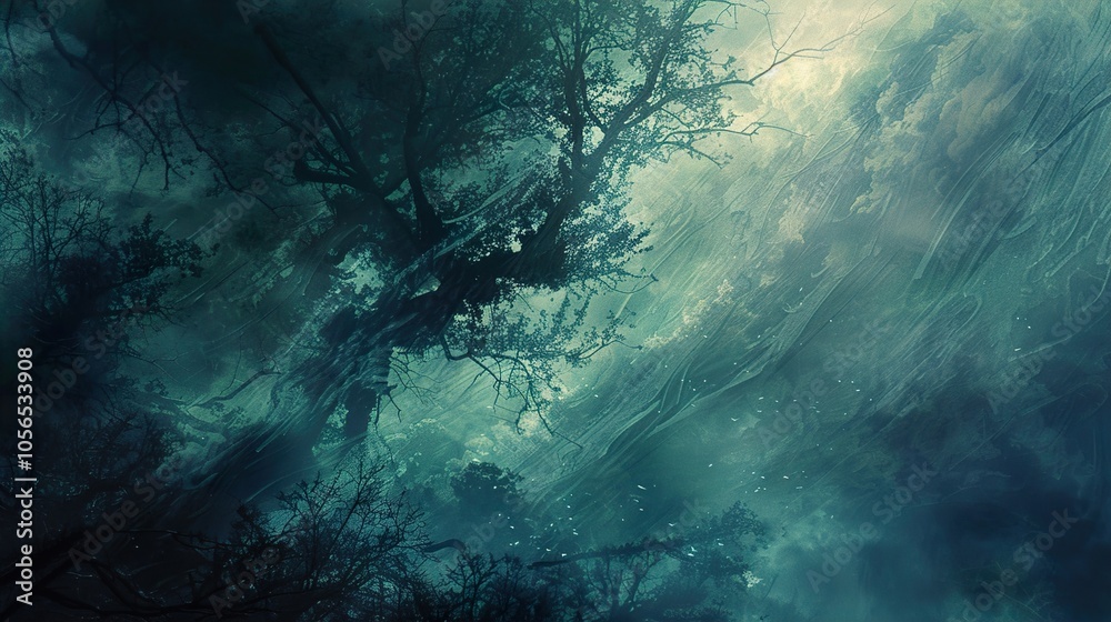 Obraz premium Dreamy Forest Landscape with Fog and Mist