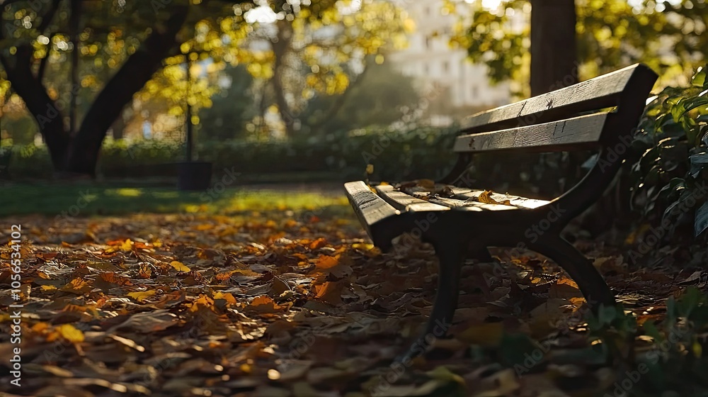 Serene Park Bench Surrounded by Autumn Leaves Serene Park Bench Surrounded by Autumn Leaves