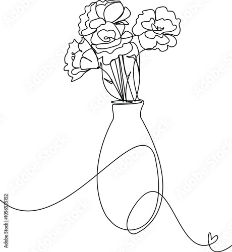 One line flower vase vector design. Hand drawn art. 
