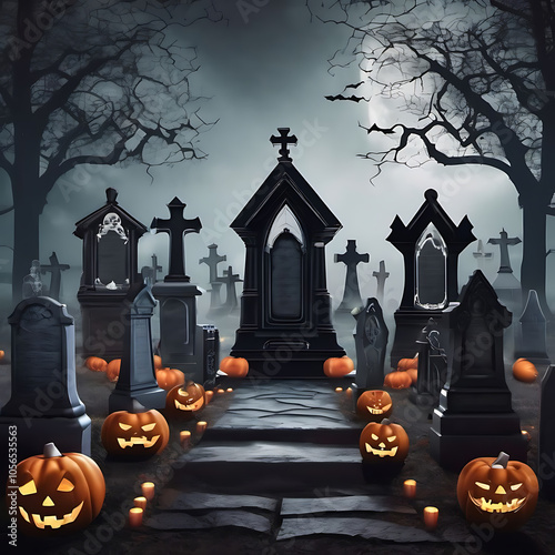 Halloween Themed Graveyard 3D photo