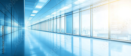 Modern Office Corridor with City View.
