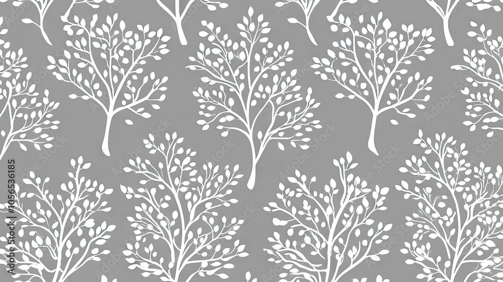 Elegant Leafy Tree Pattern on Gray Background Elegant Leafy Tree Pattern on Gray Background
