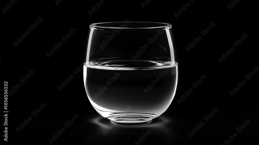 Glass of water on black background, half full, half empty concept Glass of water on black background, half full, half empty concept