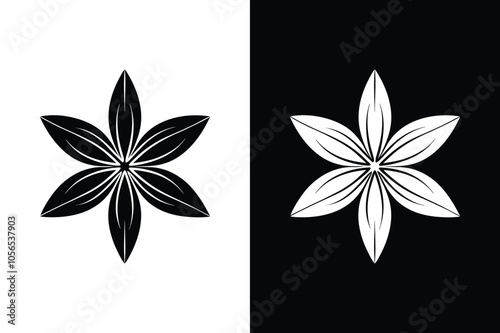 Simple Black and White Star Anise Silhouette Icon Vector