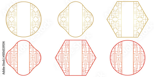 Chinese style border frame, Chinese house window, gold and red color