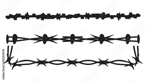 set of silhouette step one two three hook barbed wire on white background
