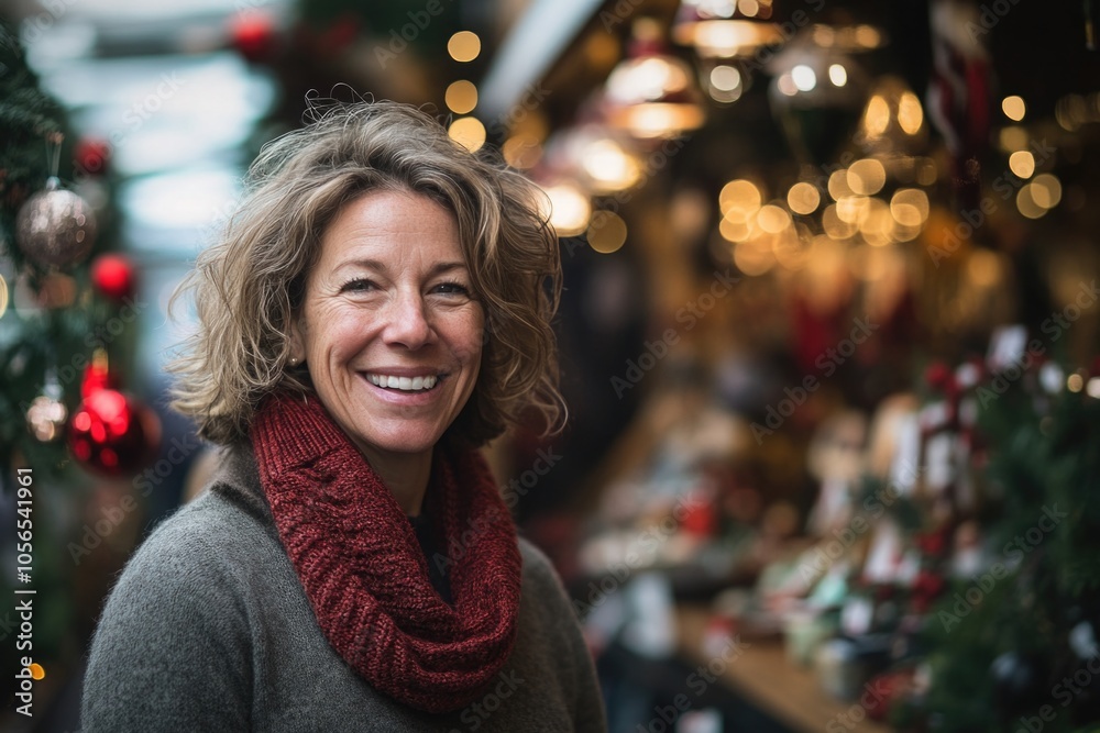 Happy smiling middle aged woman in winter clothes at street Christmas market in Paris
Happy smiling middle aged woman in winter clothes at street Christmas market in Paris