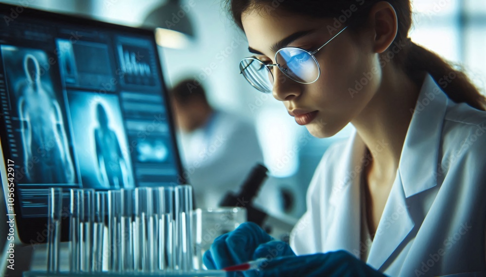 Close-up shot of a person working research in laboratory. Close-up shot of a person working research in laboratory.