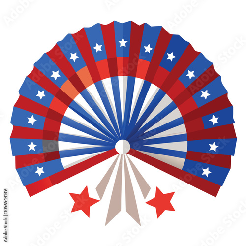 4th of July Paper Fan Decoration – Patriotic Red, White & Blue Design Isolated on White Background.