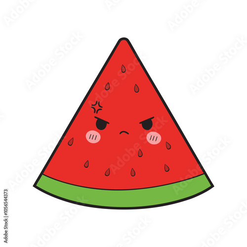 Cute Watermelon slice illustration Vector, Kawaii Watermelon Face isolated Clipart Design 
