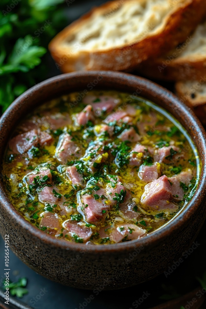 Bowl of Marinated Pork with Herbs and Olive Oil Bowl of Marinated Pork with Herbs and Olive Oil