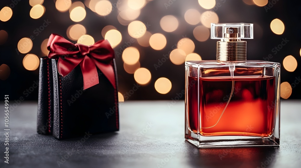 Elegant and Refined New Year s Luxury Display Featuring a Rare Perfume Bottle Personalized Leather Journal and Designer Handbag Accessories Symbolizing Refined Taste and Indulgence