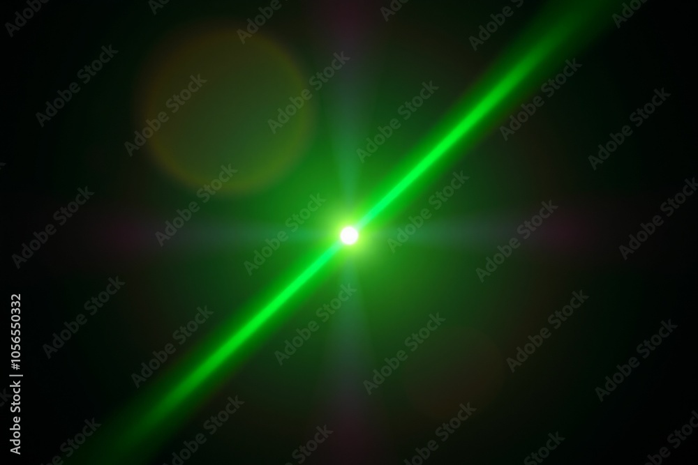 Abstract Green Light Beam with Lens Flare.generative AI
