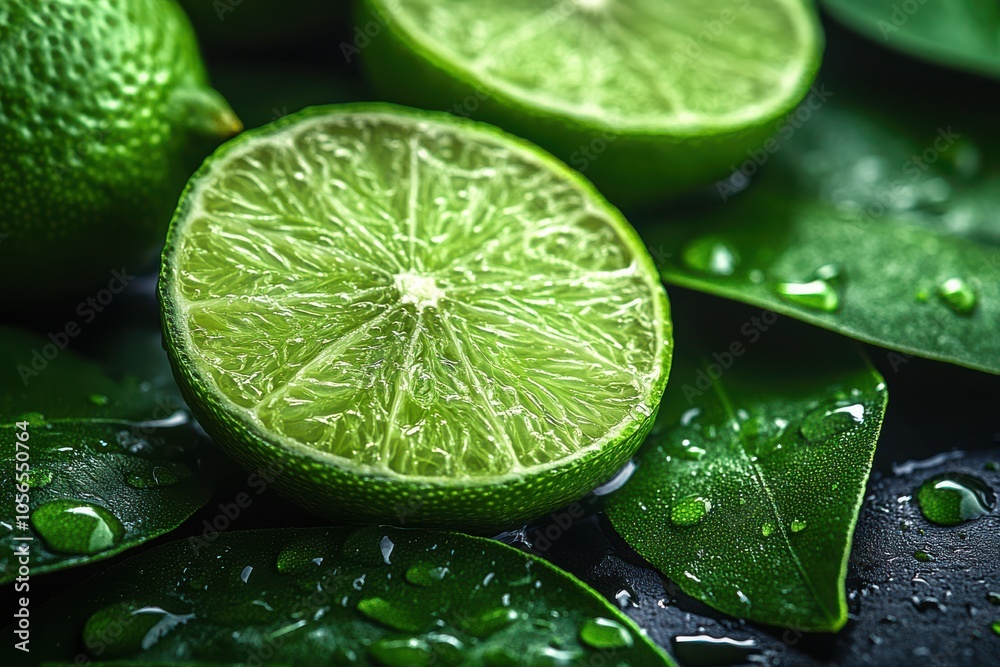Fresh Juicy Lime Slices with Water Droplets Fresh Juicy Lime Slices with Water Droplets