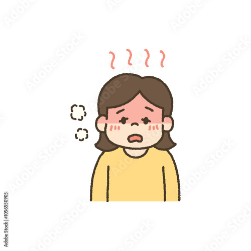 風邪をひいて高い熱を出す子どものイラスト
