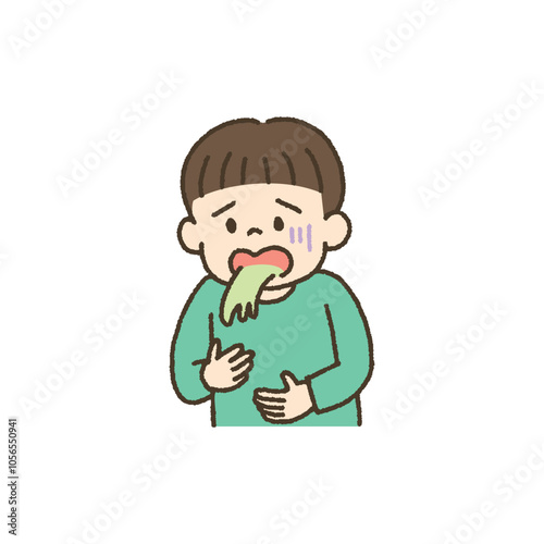 風邪をひいて嘔吐する子どものイラスト