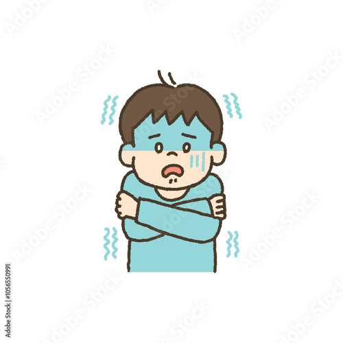 風邪をひいて熱で寒気がする子どものイラスト