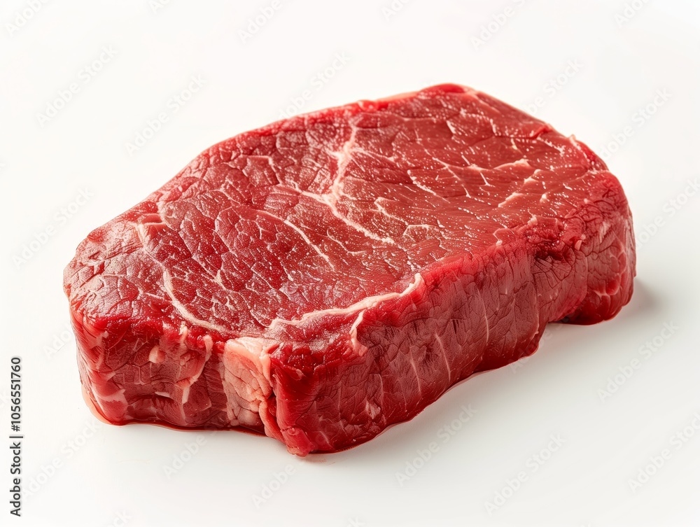 A raw beef steak against a white background A raw beef steak against a white background