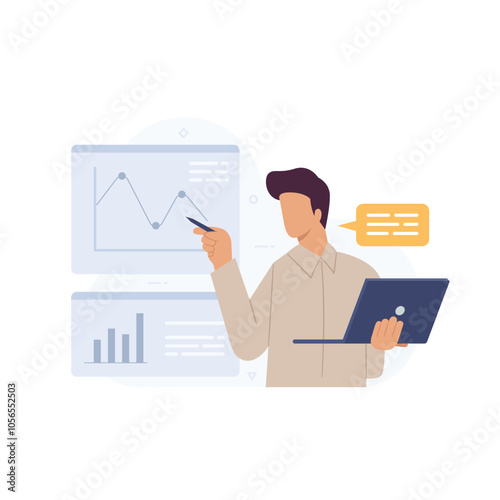 Vector illustration of businessman giving presentation of statistical information about business growth