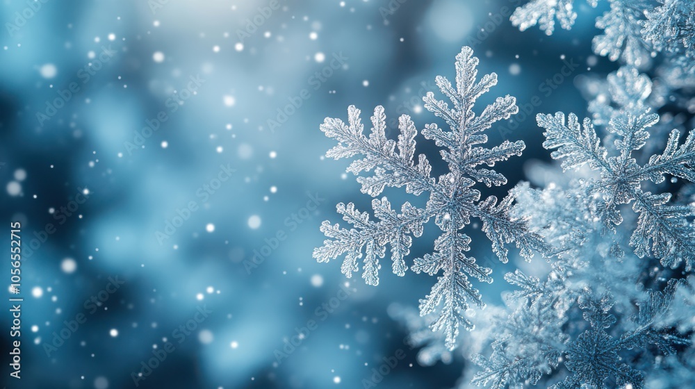 Blue Winter Snowflake Background with Copy Space on blurred background Blue Winter Snowflake Background with Copy Space on blurred background