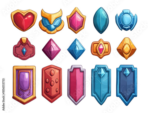 Colorful Shields and Badges on Transparent Background