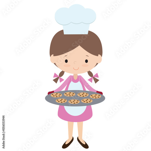 Cute baking girl vector cartoon illustration