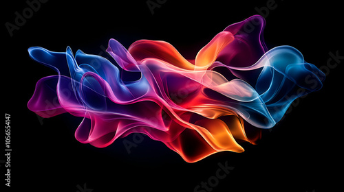 Abstract colorful fluid shapes on a dark background.