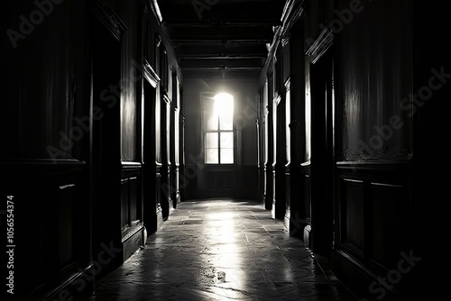 a ghostly embrace a black and white photograph of a hallway with