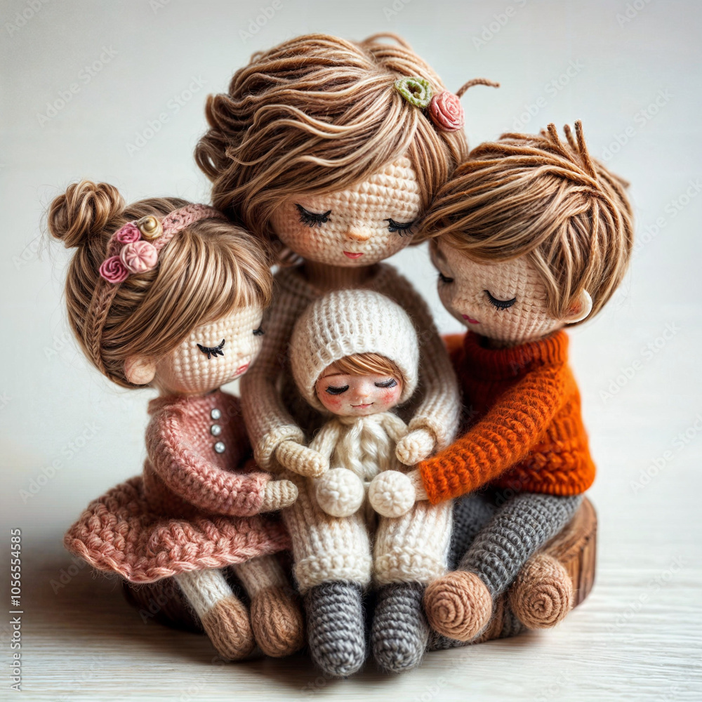 Fototapeta premium doll Illustration of a knitted family.