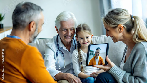 Telemedicine Devices Family Support Collaboration Remote Healthcare Togetherness Tablets Smartphones Copy Space Concept for Patient Family Involvement in Home Environment Photo Stock