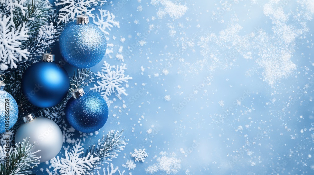 Christmas Background with Snowflakes and Blue Decorations Christmas Background with Snowflakes and Blue Decorations