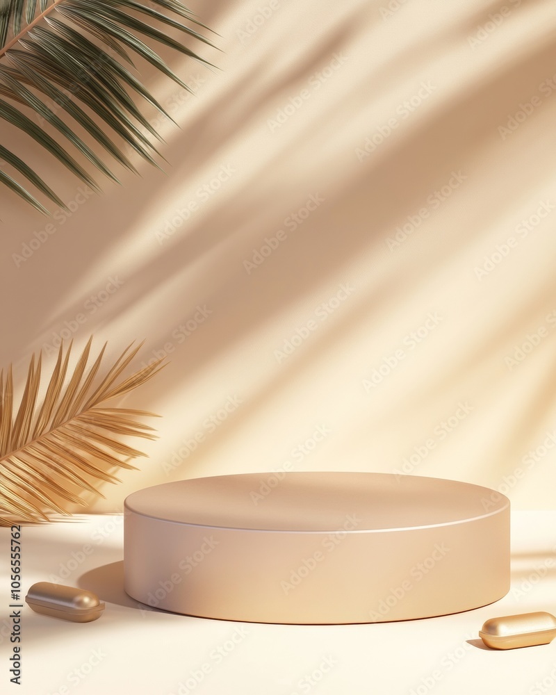 Elegant Beige Podium with Soft Golden Light and Shadows - Perfect for Thanksgiving or Christmas Decor Elegant Beige Podium with Soft Golden Light and Shadows - Perfect for Thanksgiving or Christmas Decor