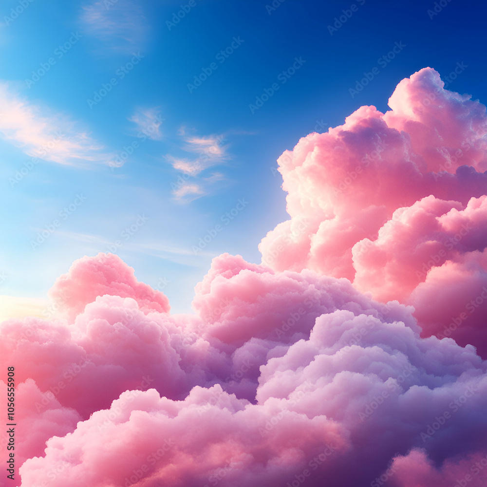 Soft pink clouds against a vibrant blue sky, creating a serene atmosphere. Soft pink clouds against a vibrant blue sky, creating a serene atmosphere.