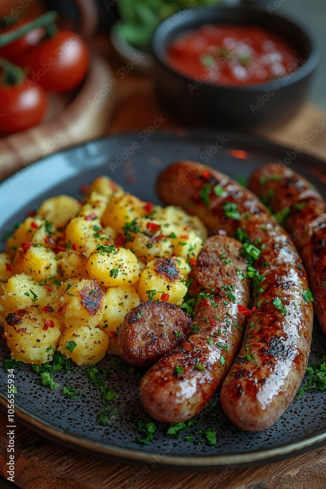 Grilled Sausages and Potatoes with Parsley and Red Pepper Flakes Grilled Sausages and Potatoes with Parsley and Red Pepper Flakes