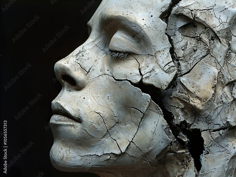 Cracked Face Sculpture: A Study of Human Vulnerability Cracked Face Sculpture: A Study of Human Vulnerability