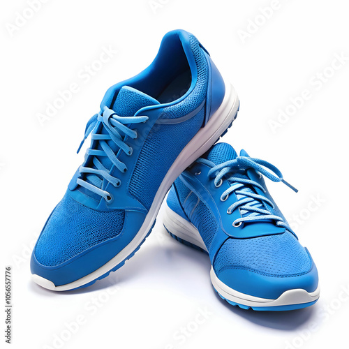 A pair of stylish trainers placed on a white background,
