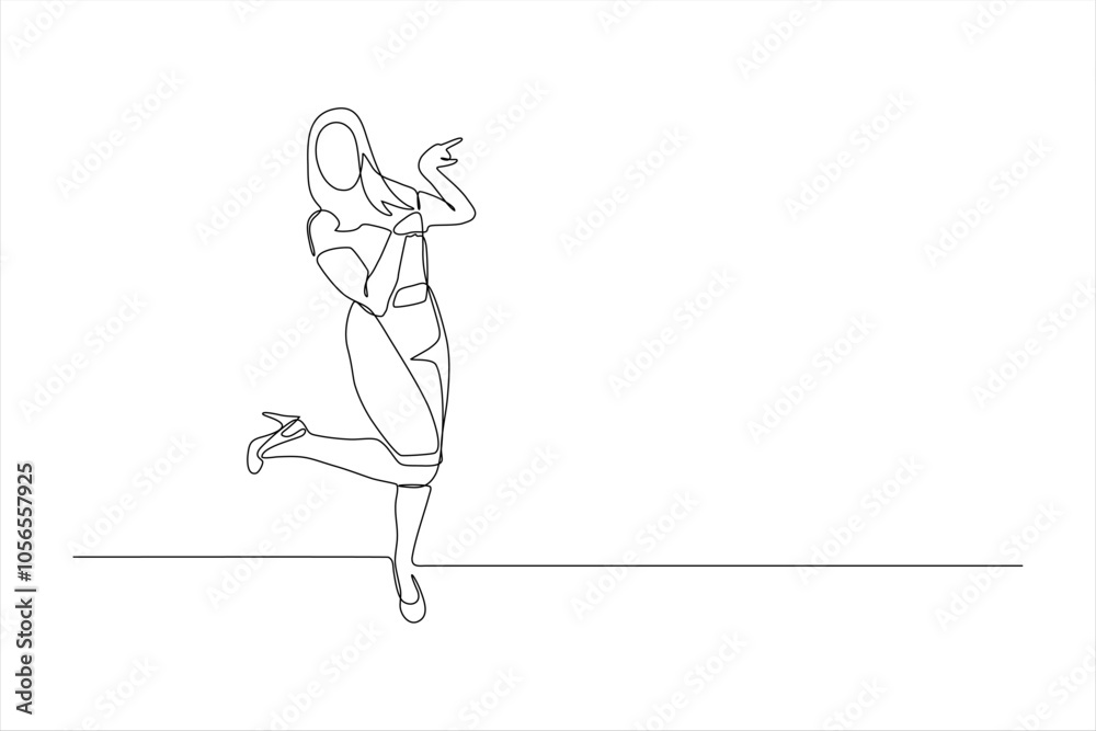 A minimalist line drawing of a woman playfully posing on one leg. A minimalist line drawing of a woman playfully posing on one leg.