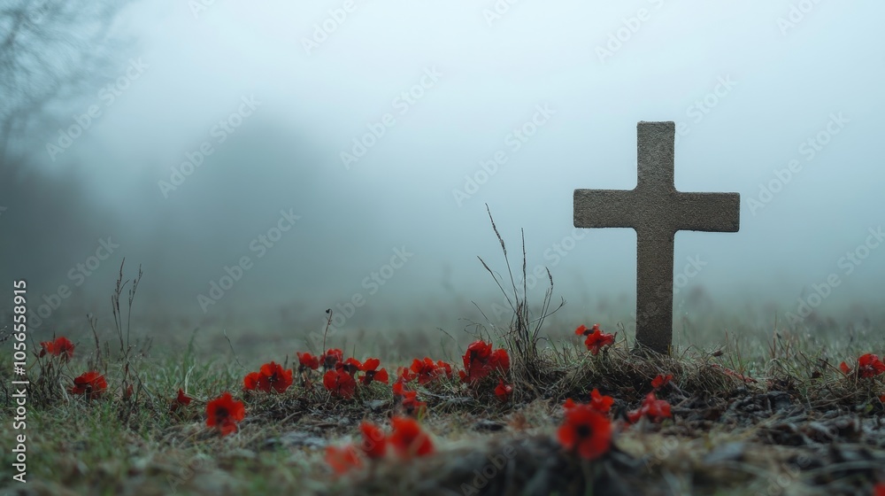 Copy space above a remembrance cross for text overlays. Copy space above a remembrance cross for text overlays.