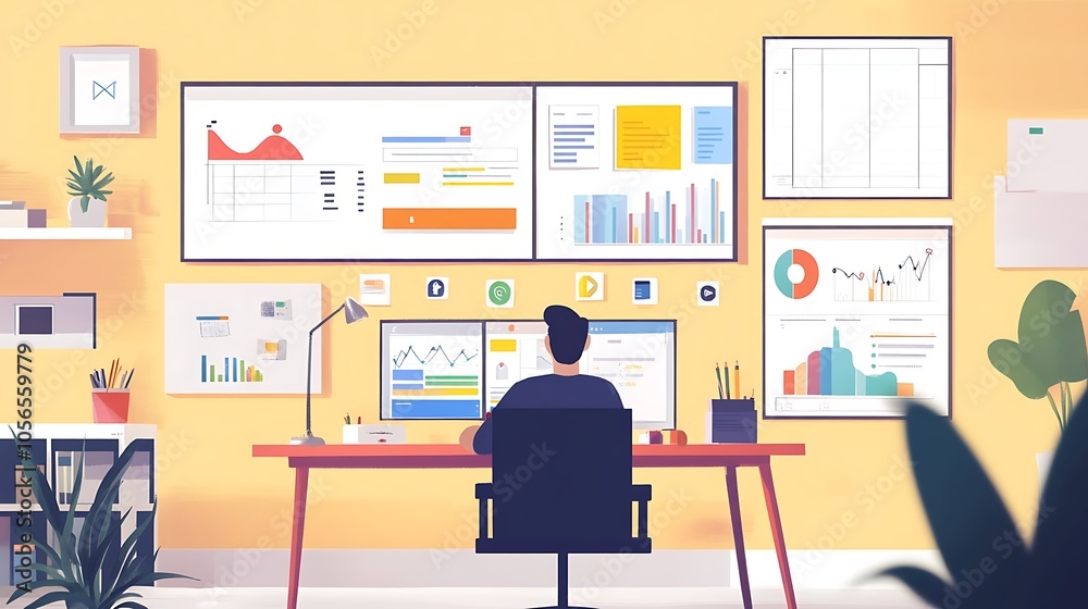 Analyzing Data and Charts: A Busy Workday in the Office Analyzing Data and Charts: A Busy Workday in the Office