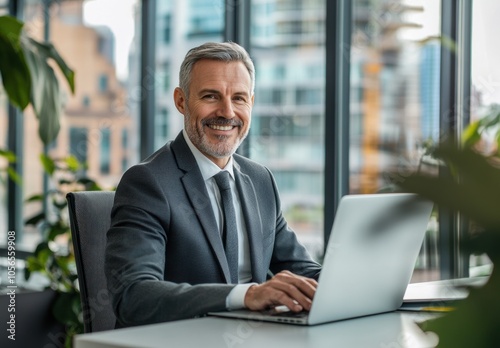 Businessman Laptop Smile.