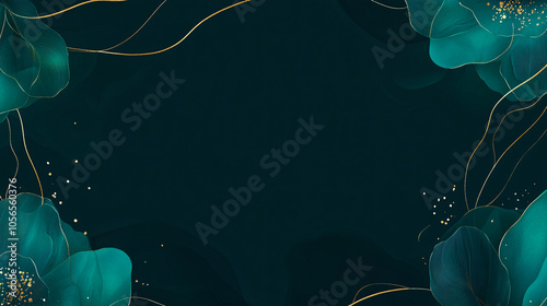 Curved lines in gold and emerald green exude an abstract luxury vibe, showcasing a polished finish and opulent elegance