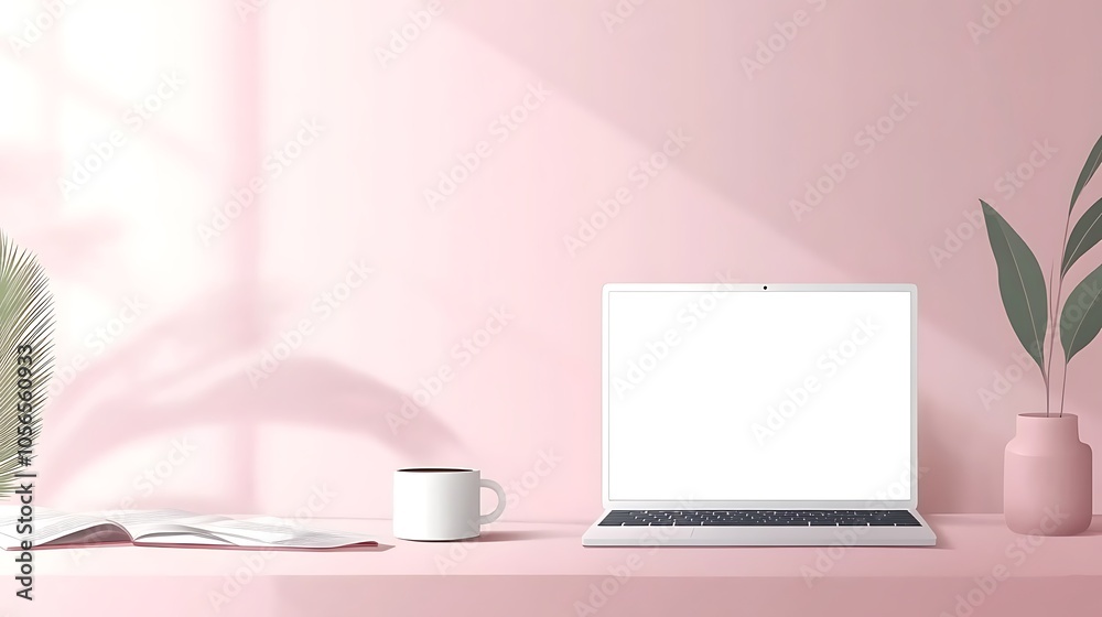 Minimalist Workspace with Laptop, Book, and Coffee Mug, Perfect for Productivity and Inspiration Minimalist Workspace with Laptop, Book, and Coffee Mug, Perfect for Productivity and Inspiration