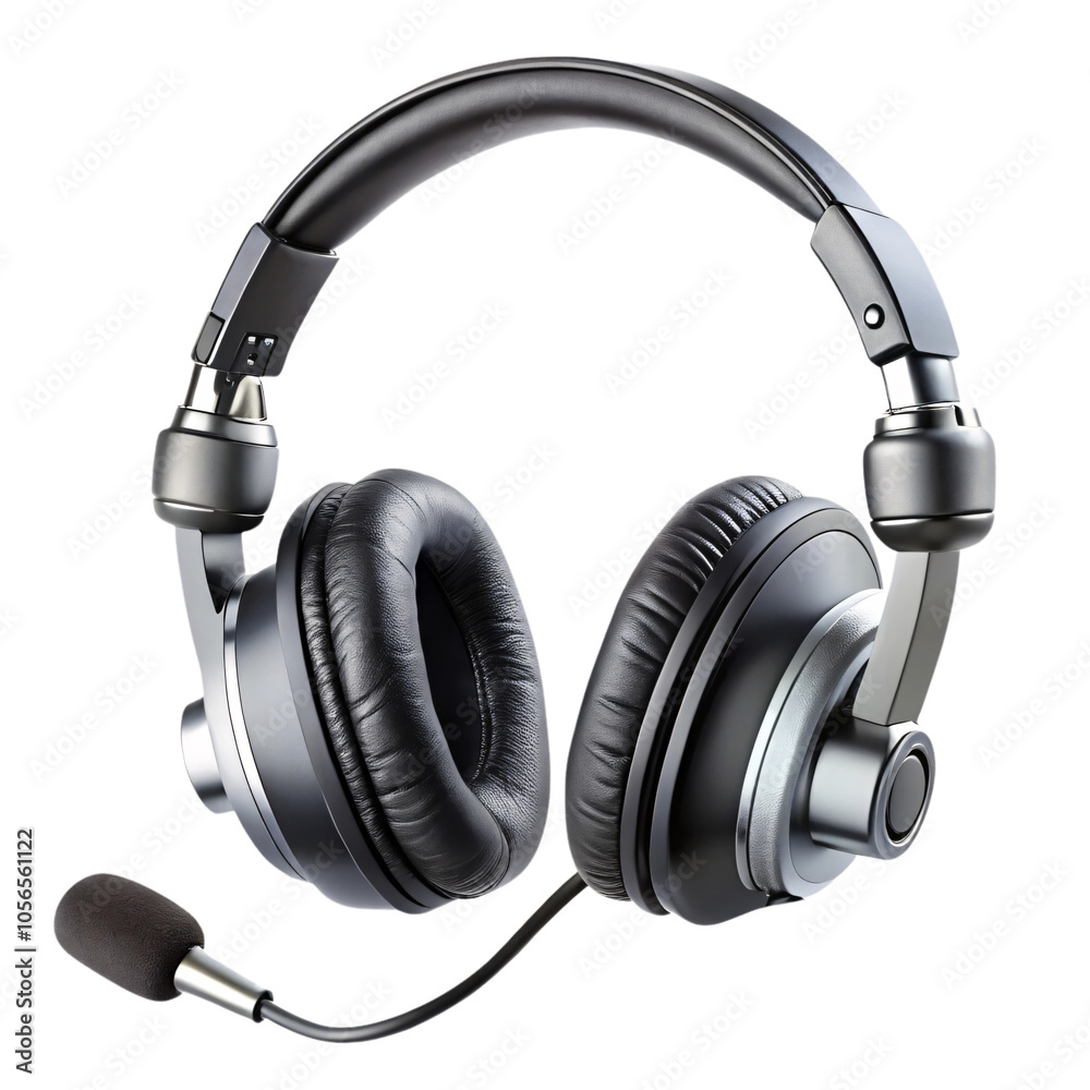A sleek, professional over-ear headset with a microphone, designed for clear audio communication and comfort during extended use, set against a transparent background A sleek, professional over-ear headset with a microphone, designed for clear audio communication and comfort during extended use, set against a transparent background