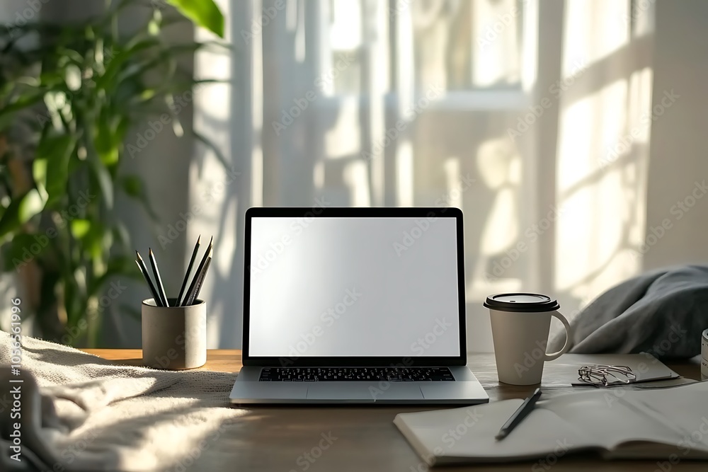 Laptop, Coffee, and Notebook Ready for Work at Home Office Desk Laptop, Coffee, and Notebook Ready for Work at Home Office Desk