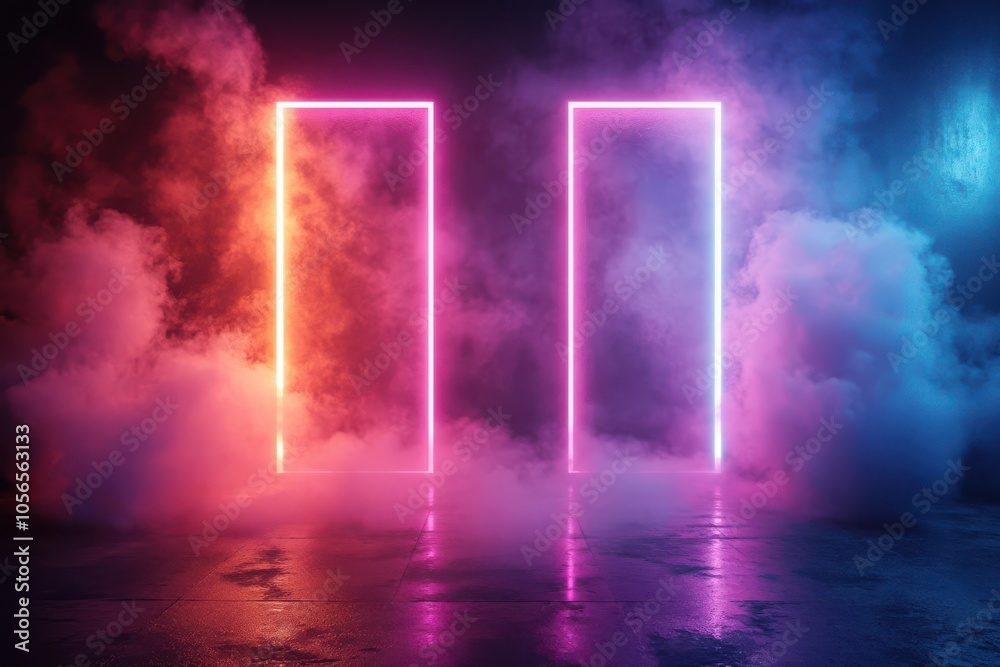 Naklejka premium Abstract Neon Light and Smoke Scene