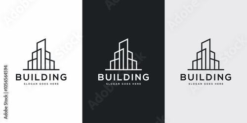 Building logo with line art style. city building abstract for logo design inspiration